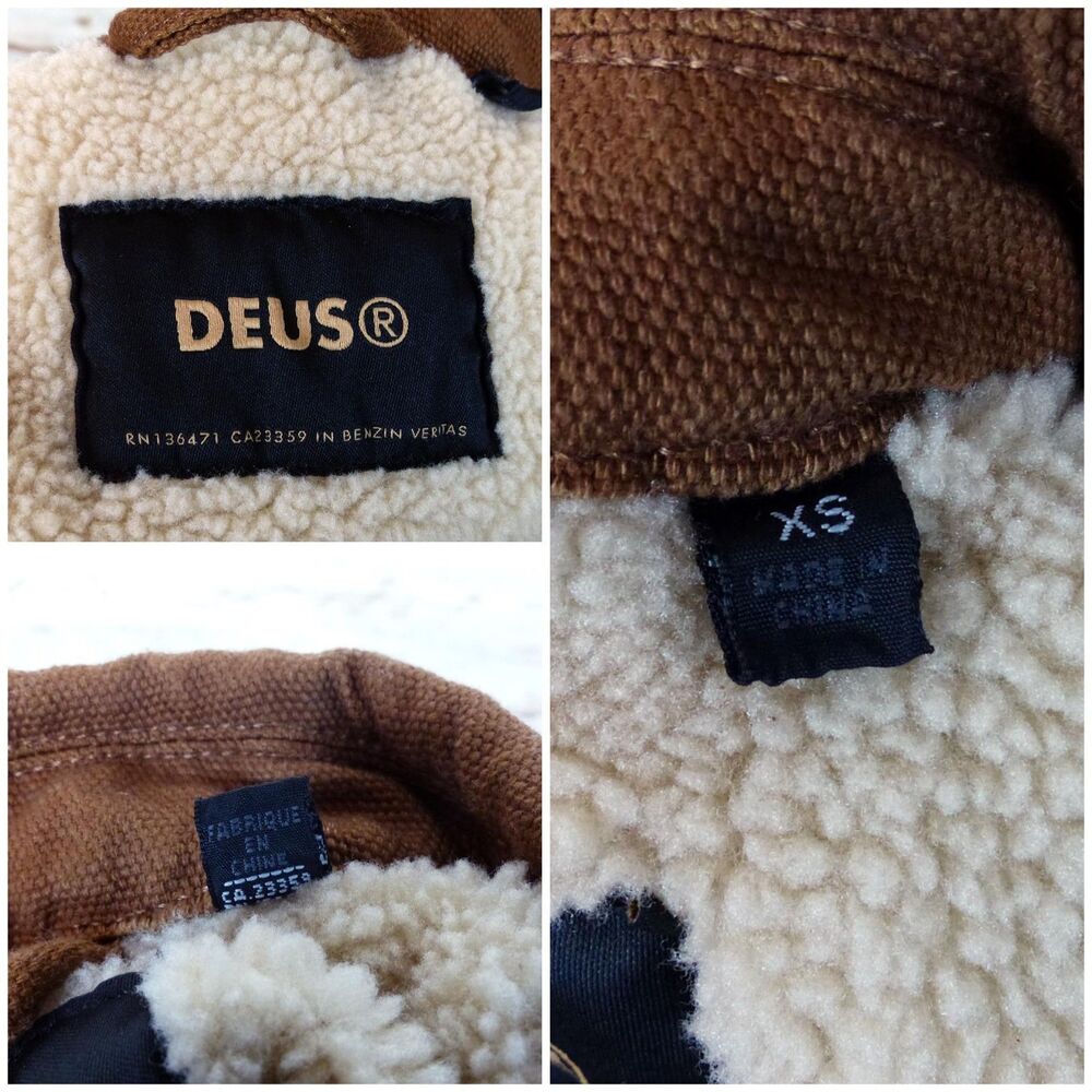 Deus Ex Machina Jacket Mens XS Brown Latham Canvas Coach Sherpa Lined Motorcycle - Picture 12 of 16